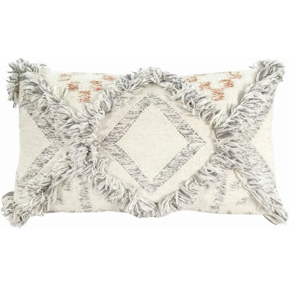 NEW West Elm Boho Tassel Woven Knit Lumbar Throw Pillow & Insert - 12
